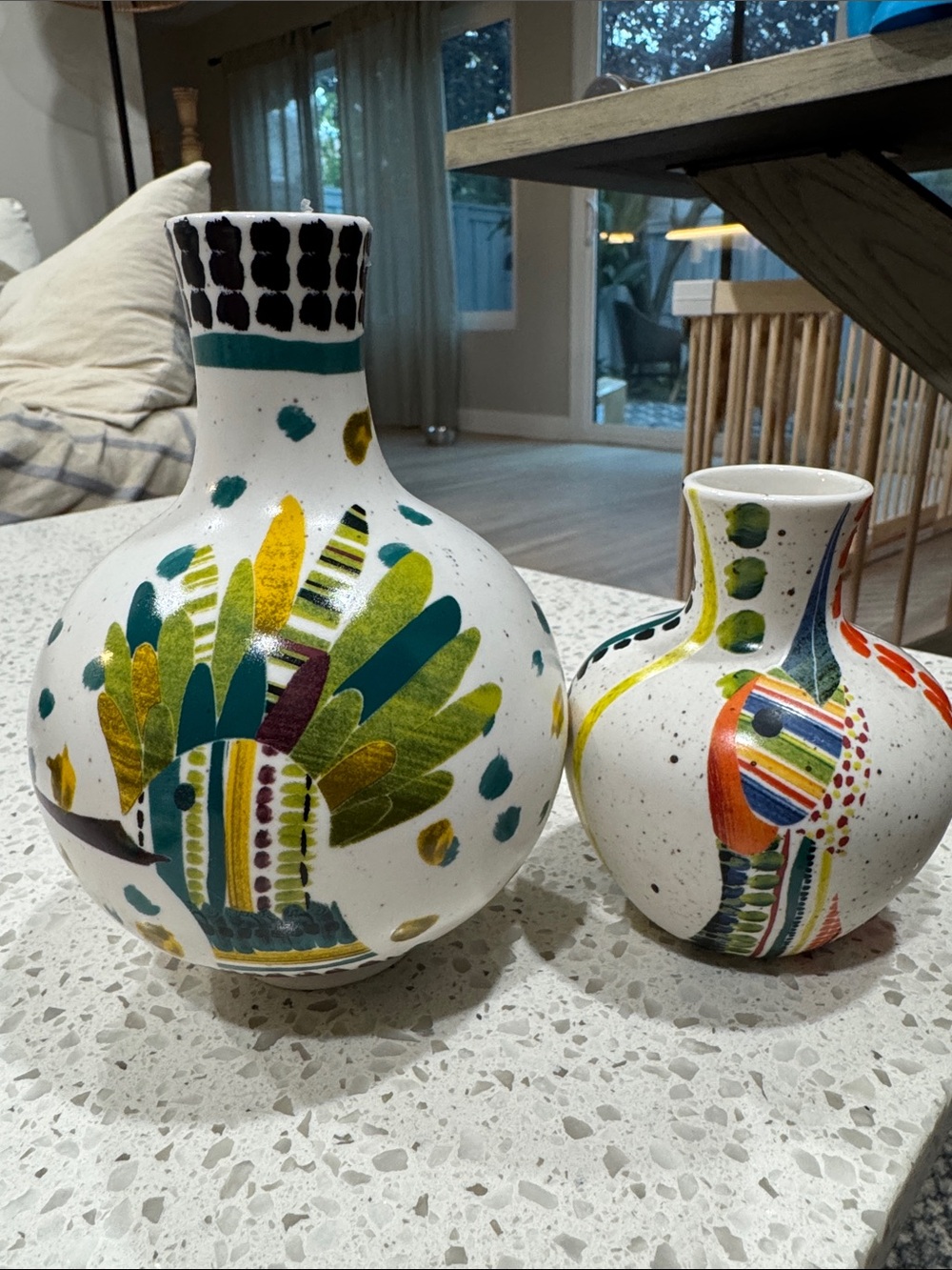 Anthropologie- White Ceramic Decorative Vases with Beautiful Bird Accents